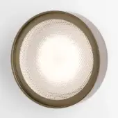 Ceiling light, anodic bronze finish, round shape with textured glass diffuser; hexagonal facets create speckled illumination, matte metal frame.