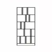 Six-shelf bookcase, black metal frame, white shelves with dark gray vertical accents, rectangular minimalist design, matte finish.