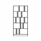 Six-shelf bookcase with black frame, dark gray rectangular shelf inserts, minimalist design, evenly spaced, matte finish, white background.