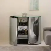 Exceptional Glas Italia Oltralpe sideboard crafted with mirrored laminated and tempered glass in a contemporary silver finish