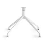 White pedestal base with flared legs and matte finish, featuring a cylindrical column and triangular footprint in a studio setting.
