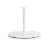 White cylindrical display base with flat platform and conical cap, matte finish, minimalist design, soft shadow, neutral background.