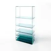Captivating Glas Italia Deep Sea bookcase crafted from transparent extralight glass with a gradient from pale blue to deep teal