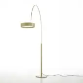 Floor lamp, ivory arched design, with cylindrical base and circular reflector, studio shot on white background, black cord visible.