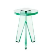Exceptional Glas Italia Crystal side table crafted from transparent glass with pale green tint and mirror-polished stainless steel feet