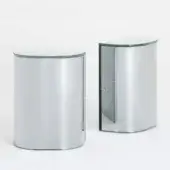 Exceptional Glas Italia Oltralpe nightstand crafted in laminated mirrored glass with silvery-gray finish and cylindrical handle