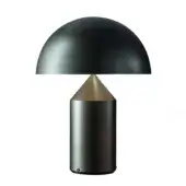 Atollo table lamp, satin bronze, featuring a dome shade and conical neck atop a cylindrical base with brushed metallic texture.