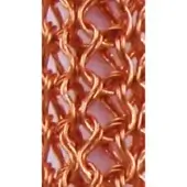 Copper mesh t00 with rounded links in a repeating diamond pattern, displaying a brushed metallic texture against a muted pink backdrop.