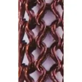 Woven metal mesh, brown tone, diamond pattern, tight grid construction, matte finish, neutral backdrop, textured surface, interlaced strips.