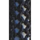 Black chainmail textile with blue undertones, featuring a dense diamond pattern of interlocking metallic rings and a reflective surface.