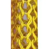 Gold chainmail texture displaying interconnected elongated rings, reflective metallic surface, dense woven pattern, vertical and horizontal links.