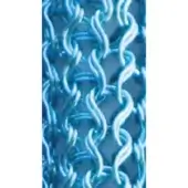 Chainmail texture featuring interlocking turquoise and white rounded links, creating a dense, wave-like metallic pattern on a dark blue backdrop.