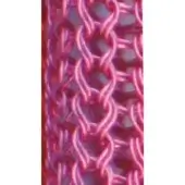 Plastic mesh texture, fuchsia and red tones, repeating openwork pattern with glossy finish and uniform links, labeled “t34 fuxia”.