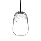 Galuchat suspension lamp, hand-blown glass, elongated teardrop shape with textured, bubbled surface and smooth transparent lower portion.