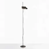 Floor lamp, anodic bronze and black, with a slender stem, circular base, and rectangular perforated shade, matte finish.