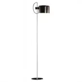 Floor lamp, black metal, with curved arm and silver pole, matte finish, minimalist design, vertical orientation, model “coupe – black”.