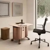 Distinguished Presotto Caddy desk with a Rosso Porpora finish and matt Titanio door in warm rose-beige Birch