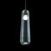 Sapphire api suspension lamp, ribbed glass shade, teardrop shape, black cord, warm LED glow, translucent smoky gradient, minimalist design.