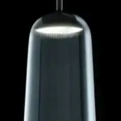 Silver cylindrical pendant light with white LED band, featuring a fluted metallic exterior and seamless, reflective surface, suspended from a thin stem.