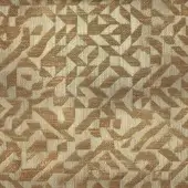Geometric fabric sample with bronze and cream tones, woven texture, repeating trapezoid and parallelogram pattern, Art Deco inspired design.