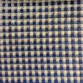 Navy and beige checkerboard textile with a dense weave, featuring a geometric pattern and subtle tonal variations in natural fiber threads.