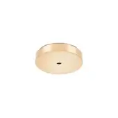 Copper mini canopy, circular polished copper fixture, centered dark aperture, beveled rim, minimalist modern design, studio shot.