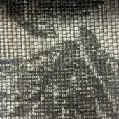 Woven textile sample, gray and off-white tones, irregular grid pattern with a matte finish and visible horizontal-vertical yarn texture.