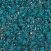 Teal looped knit fabric with silver-gray flecks, featuring a bulky, nubby texture and three-dimensional woven structure.