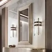 Superior DV Home Collection Byron Cannetè mirror with leather upholstery, geometric metal frame and satin gold finish