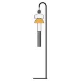 Floor lamp matte black metal, curved arc, multi-tiered lampshade with white, orange, gray, and black geometric layers; “mixed cold” design.