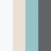 Color palette displaying white, pale beige, muted teal, and dark charcoal gray in vertical sections against a neutral background.