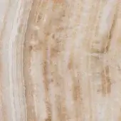 Polished stone texture with warm ivory, tan, and brown swirling veins displaying translucent layers and a smooth, reflective surface.