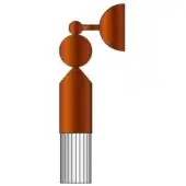 Copper weather vane with stylized human figure, tapered cylindrical base, and directional indicator against a plain white backdrop.