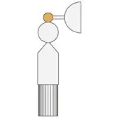 Wall sconce, white metal, cylindrical form with ribbed texture and curved arm, accented by a small gold sphere at the top.