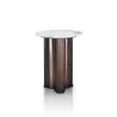 Elegant DV Home Collection Manhattan side table with white marble and vertically fluted bronze-toned stainless steel base