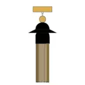 Decorative tassel with gold and black color block, featuring a rectangular top, spherical midsection, and dense golden strands.