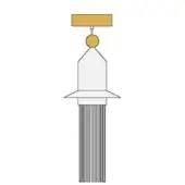 Decorative tassel with gold rectangular top, slender rod, and white tiered conical fringe, minimalist digital rendering.