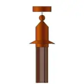 Copper tassel with rectangular top, rounded center, flared brim, and dense fringe of vertically oriented strands against a white backdrop.