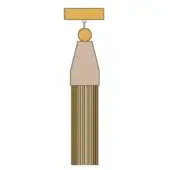 Tassel decoration with gold and tan strands, beige cap, and gold sphere, identified as n3 mixed warm.