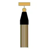 Tassel with gold rectangular top, black tapered cap, and vertically striped black and muted gold fringe; identified as “n3 total black”.