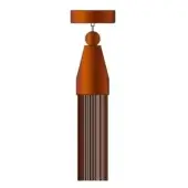 Copper tassel with rectangular, spherical, and conical forms, plus a long fringe of vertical strands, matte finish.