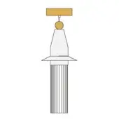 White architectural finial with gold accents, featuring a fluted cylindrical shaft, tiered base, conical section, and spherical top.