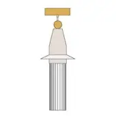 Stylized architectural column illustration, beige and gray ribbed base, golden-yellow rectangular top, spherical orb, flat graphic style.