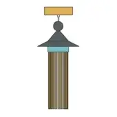 Tassel pendant light, mustard yellow and dark gray, with conical shade and gold-brown striped tassel, on white background.