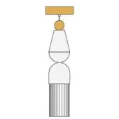 Pendant light, white metal, tiered conical shade with gold rectangular canopy and spherical accent, vertical slat detailing.