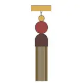 Tassel with gold, yellow, red, and brown tones, featuring a rectangular top, spherical accent, and striped fringe design, labeled “n9 mixed warm”.