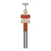 Decorative pole illustration, beige and brown tones, featuring circular, spherical, and rectangular stacked elements with a textured shaft.