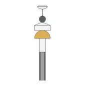 Pendant light, white metal, multi-tiered design with gray cord, yellow semi-circle, and textured gray cylindrical base against white backdrop.