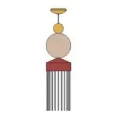 Decorative tassel illustration with gold geometric shapes, gray circle, burgundy rectangle, and light gray vertical lines on white background.