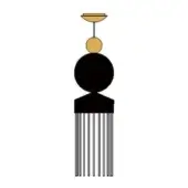 Decorative tassel illustration, black and golden-yellow, featuring a disc, sphere, circle, and rectangular block with white linear fringe.